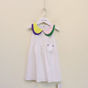 夏季薄款沐S系列品牌童装折扣女童娃娃领背心裙连衣裙中大童洋气