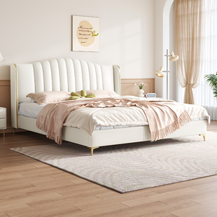 真皮床轻奢双人床储物意式极简实木床主卧北欧现代简约1.8米婚床