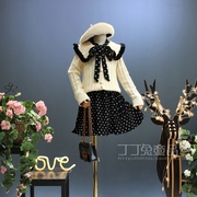 欧美女童装春秋季复古波点裙针织开衫两件韩版中大童甜美洋气套装
