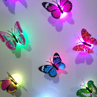 3d立体夜光蝴蝶贴花，舞台布置墙壁卧室电子发光床头灯，网红圣诞自粘