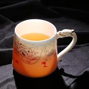 器语纯良 荷花白瓷水杯茶水分离 男女带盖中式办公杯三件套陶瓷杯
