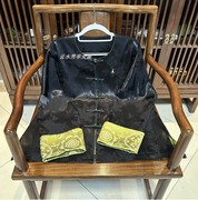 观自在芳华设计新中式国风，黑色提花拼接长袖，圆领外套女复古外套