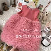 韩版童装女童背心裙2022秋装，洋气粉色连衣裙儿童蓬蓬公主裙