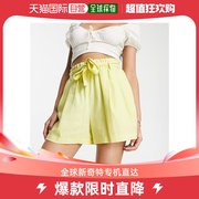 香港直邮潮奢 ASOS 女士设计腰带亚麻黄色短裤