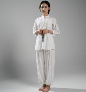 印度瑜伽大师服昆达里尼纯棉，白色上衣裤子禅修居士太极休闲女套装