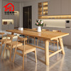 实木餐桌椅子组合长方形柚木松木，长桌家用原木餐桌一桌六椅6人