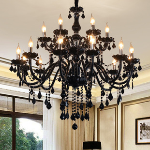欧式客厅吊灯复古餐厅黑色，水晶灯现代大气，卧室灯具创意家用书房灯