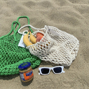 编织网兜包韩国ins水果手提购物袋海边度假沙滩渔网包草编包草包