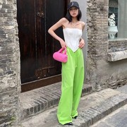 金晨同款设计师潮牌aimsh，粉色绿色宽松版，运动裤系带休闲长裤夏季
