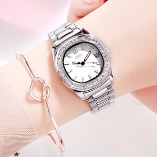 歌迪时尚镶钻满天星女表奢华日历不锈钢腕表防水石英女士手表