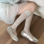 春夏薄款及膝袜子女长袜镂空网眼纯色堆堆袜芭蕾风配小皮鞋小腿袜
