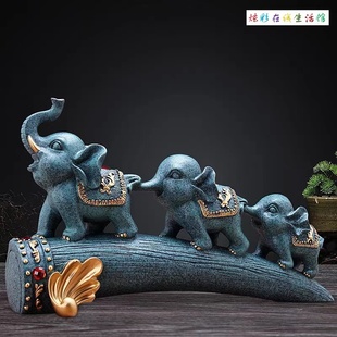 诗晨吉祥三宝北欧金色大象摆件一家三口母子象欧式小象树脂三连象