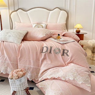 加厚法式轻奢刺绣蕾丝床上四件套纯棉全棉公主风床单被套床笠款式