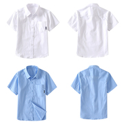 男童短袖白衬衫纯棉儿童夏季薄款白色，衬衣中大童表演服小学生校服