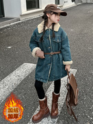 女童加绒牛仔外套2023儿童，韩系秋冬装女大童加厚冬季时髦风衣