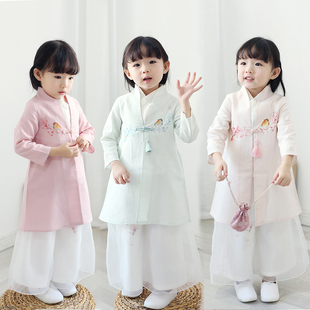 汉服女童母女装春秋款大童中国风，复古新中式棉麻，套装儿童唐装女