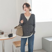 春季孕妇长袖针织衫韩版慵懒风薄款叠穿洋气假两件开衫外套