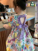 女童夏季短袖连衣裙2024年洋气儿童，爱心镂空碎花，棉布裙小女孩裙子