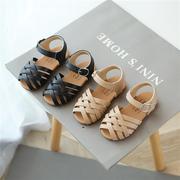 韩版女童包头凉鞋小童软的宝宝学步鞋夏季儿童镂空透气小皮鞋