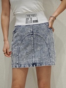 yÉ-yesvivitian设计师品牌，夏季加宽松紧腰字母，牛仔半身短裙