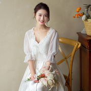 春夏雪纺披肩坎肩系带衫白色薄款甜美韩式性感简约礼服伴娘配裙子