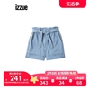 izzue女装牛仔短裤夏季时尚个性高腰系带花苞裤6330U