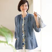 日本24春夏妈妈款轻便透感短外套，+印花短t恤2件套有大码m-5l