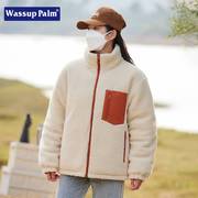 WASSUP PALM羊羔绒棉服女冬季2023棉袄学生大码工装双面棉衣