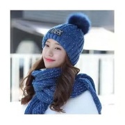 ha19冬季新洋气(新洋气)针织，毛线帽围巾，两件套韩版百搭时尚保暖加绒帽女