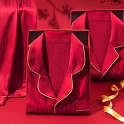 高档大红色情侣睡衣套装长袖，长裤结婚礼物，送新人喜庆礼盒新婚实用