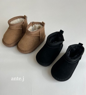 韩国儿童冬款加厚保暖雪地靴男女童侧拉链磨砂面防滑棉靴学步鞋