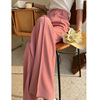 玫瑰粉色西装阔腿裤女夏季2024年窄版直筒裤小个子高腰长裤子