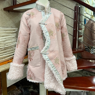 中国风外套秋冬女藏式加绒加厚棉衣棉服常规款，白色藏族服装2023新
