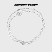 dinndinndesign字母项链d长款珍珠拼接项链，轻奢小众高级设计感