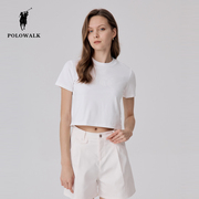 POLOWALK短袖女士T恤2024夏装小个子时尚甜美半袖短款小上衣