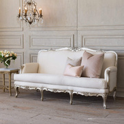 法式复古做旧实木沙发 影楼沙发设计师家具样板房仿古白三人沙发