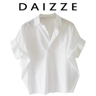 daizze~2023夏季时尚质白色，宽松蝙蝠袖polo领套头衬衫女上衣