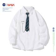 NASA潮牌白色衬衫男工装长袖潮牌宽松衬衣学院风休闲日系情侣外套