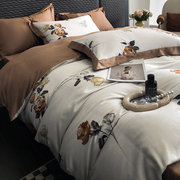 秋冬天丝棉四件套轻奢复古玫瑰印花保暖床单被套床上用品1.8m床品