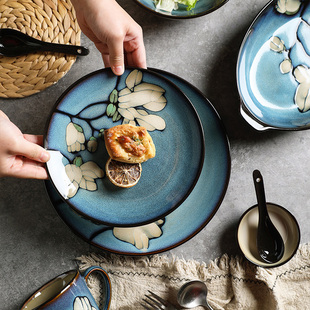 舍里复古陶瓷碗碟套装创意高档碗盘米饭碗汤碗菜盘子中式餐具套装