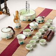 家用景德镇手绘青瓷茶具，荷花功夫陶瓷套装，整套青花瓷白瓷茶杯茶壶