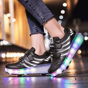 暴走鞋 儿童变型滑轮鞋成人学生溜冰鞋带灯充电款双轮可走路两用