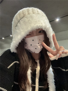 韩版可爱系带显脸小加绒针织套头帽子女秋冬保暖护耳毛线帽雷锋帽