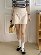 韩系亚麻裙裤一体女夏季修身高腰直筒裙假两件包臀半身裙棉麻短裙