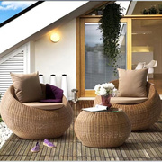 户外沙发庭院露台藤椅三件套茶几圆形花园休闲藤编家具组合藤桌椅