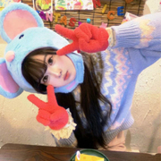 可爱大米小蓝鼠立耳玩偶帽子，女生拍照毛绒超萌少女心卡通头套韩版