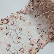 1米20厘米宽 重工粉色花朵白色网纱刺绣花边内衣礼服裙摆加长花边