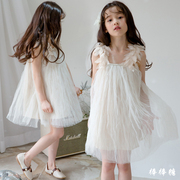 韩国女童连衣裙夏季小女孩，韩版花朵儿童，吊带裙中大童公主礼服纱裙