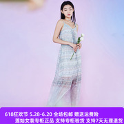 莲灿2025夏春新商场同款波西米亚风V领荷叶边雪纺吊带连衣裙