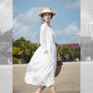 减龄连衣裙女白色纯棉长款小清晰裙子，仙女超仙森系小个子长裙夏季